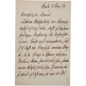 Otto von Bismarck (1815-98) - eigenhändig verfasster, signierter Brief als preußischer Ministerpräsident, 8.11.1864