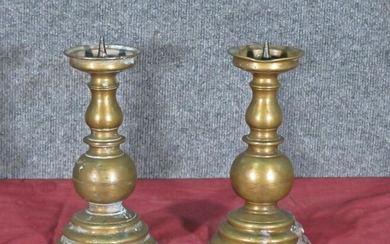 PAIR 19TH C SOLID BRASS PRICHETS