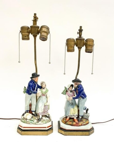 PAIR EARLY 19TH C. ENGLISH PEARLWARE SAILOR GROUPS