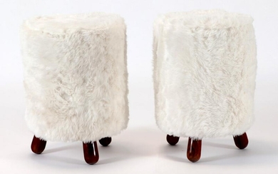 PAIR FAUX SHEEP SKIN STOOLS MANNER OF ROYERE