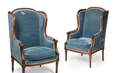 PAIR OF LOUIS XVI STYLE MAHOGANY WING ARMCHAIRS EARLY
