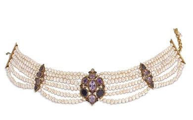 PERCOSSI PAPI PEARL AND AMETHYST NECKLACE IN 9KT GOLD