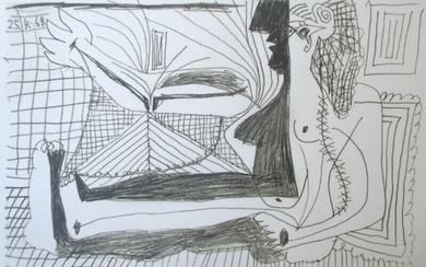 NOT SOLD. Pablo Picasso, after: Le Gout du Bonheur #2. Unsigned. Serigraph after drawing, 1964....