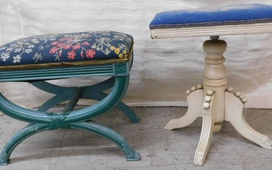 Painted Victorian Stool with Needlepoint Top & Vanity Bench