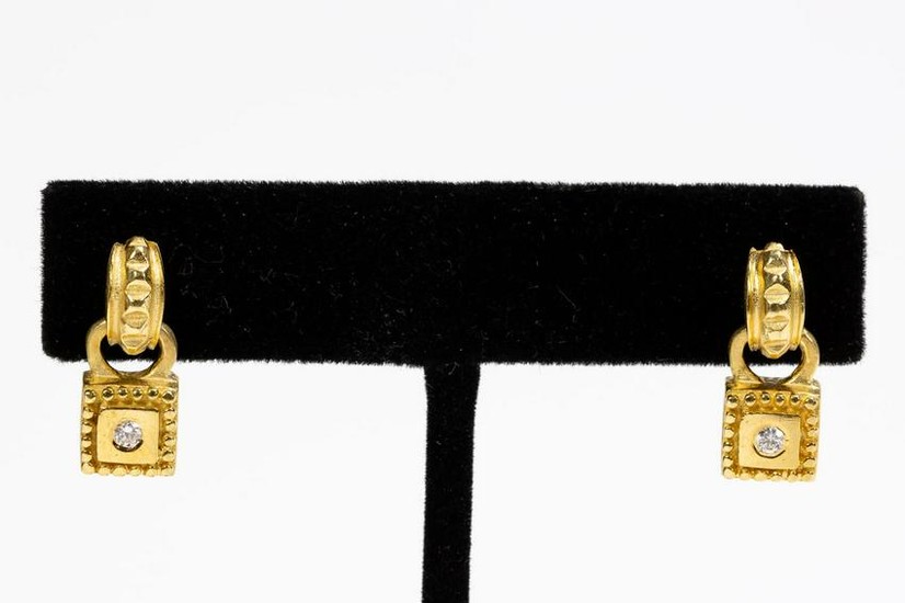 Pair, 14k Yellow Gold & Diamond Drop Earrings