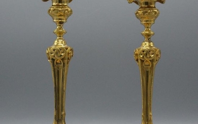 Pair 19th C. Quality Brass Art Nouveau Candlesticks