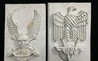 Pair Decorative Plaster Wall Plaques, Skull, Eagle