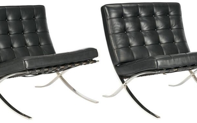 Pair Labeled Knoll Barcelona Chairs, Mies Van de Rohe