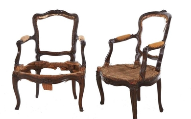 Pair Louis XV Carved Beechwood Armchairs (2pcs)