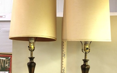 Pair Mid Century Lamps in brass style metal