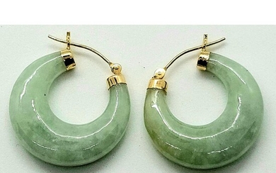 Pair Of Jade & 14K Gold Earrings