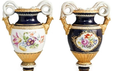 Pair Of Meissen Serpentine Porcelain Urns