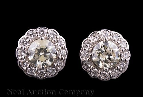 Pair of 18 kt. White Gold and Diamond Earrings