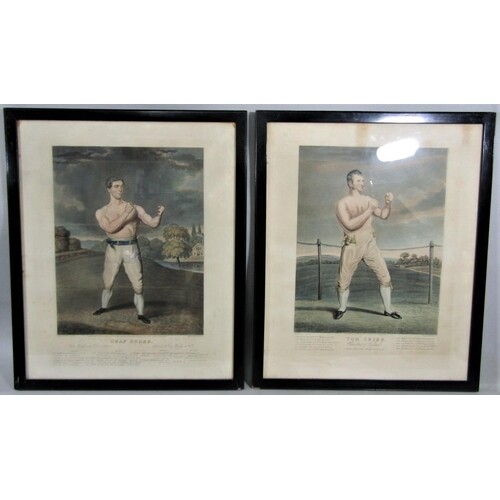 Pair of 19th century coloured engravings of prize fighters -...