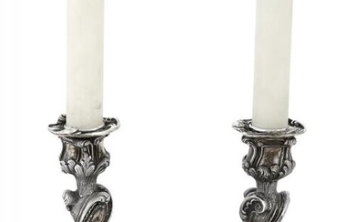 Pair of Buccellati Rococo Style Sterling Silver Dresser Lamps