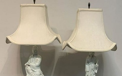 Pair of Chinese Blanc De Chine Figural Lamps