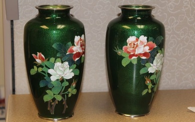 Pair of Japanese Silver Wire Vases