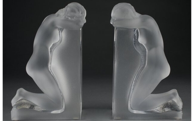 Pair of Lalique Clear and Frosted Glass Reverie