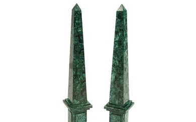 Pair of Large Malachite Obelisks.