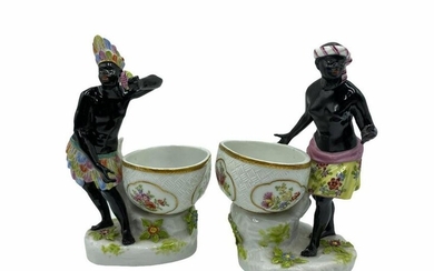 Pair of Meissen Porcelain? Nubian Figures with Bowl on