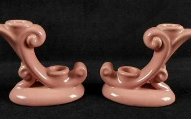 Pair of Pink Vintage Double Candleholders By Abingdon