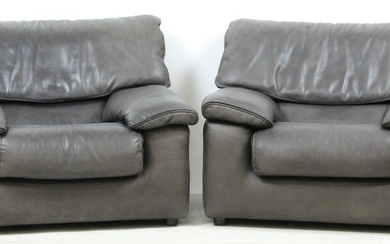 Pair of Roche Bobois Black Leather Club Chairs