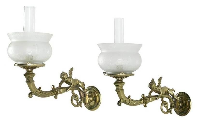 Pair of Rococo Revival-Style Cast Brass Sconces