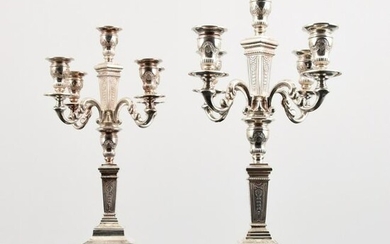 Pair of Sterling Silver Candelabras, Manner of Mappin &