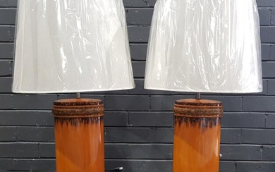 Pair of Tan Ceramic Table Lamps - 3236 (h:78cm)
