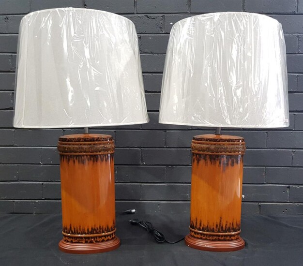 Pair of Tan Ceramic Table Lamps - 3236 (h:78cm)