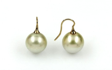 Pair of cultured south seas pearl earrings