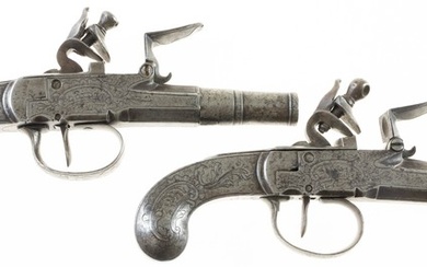 Pair of flintlock all metal pocketpistols, maker marked 'Seglas, London',...