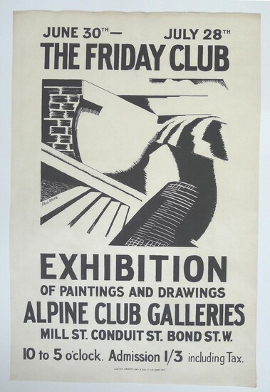 Paul Nash. Poster for Friday Club July 1918. Alpine Club Galleries. The Friday Club Exhibition of Painting and Drawings. June 30th-July 28th (1922).