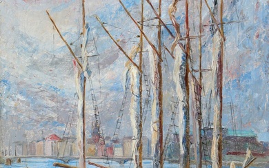 Paul Speiser (b. Nürnberg 1905, d. München 1979) Habour scenery with ships....