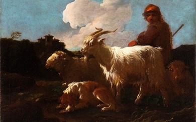 Philipp Peter Roos Rosa da Tivoli (attribuito a) a) Shepherd with goats and dog; b) Shepherdess with