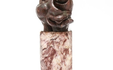 Picasso Manner "Cubist Head" Wood on Marble Base