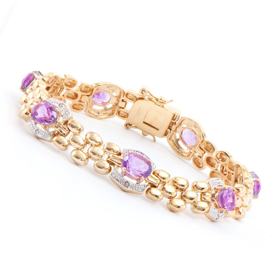 Plated 18KT Yellow Gold 7.50ctw Amethyst and Diamond Bracelet