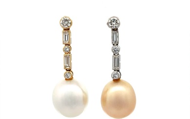 Platinum 18K Gold South Sea Pearl and Diamond Earrings