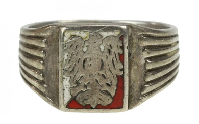 Pre-war Polish silver made patriotic ring with eagle