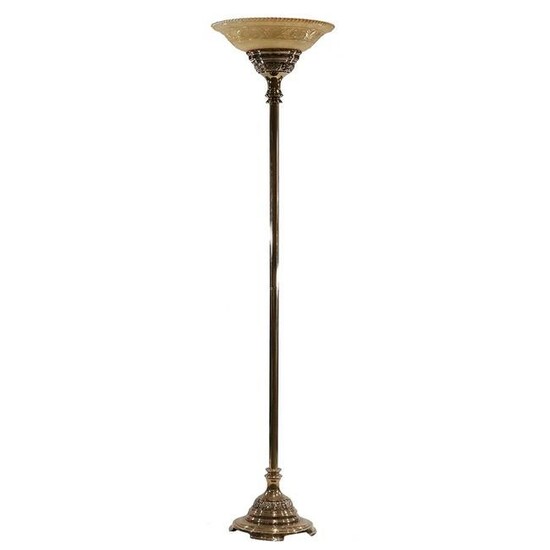 Quality Standing Brass Torchiere Pole Lamp Glass Shade