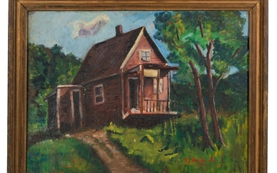 R. English, Cabin Landscape Oil Painting