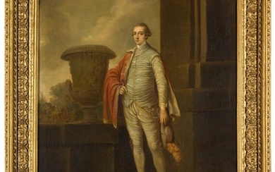 ROBERT HUNTER | PORTRAIT OF JOSEPH LEESON, LATER 2ND EARL OF MILLTOWN (1730-1801), FULL-LENGTH, STANDING BY A CLASSICAL URN, A LANDSCAPE BEYOND