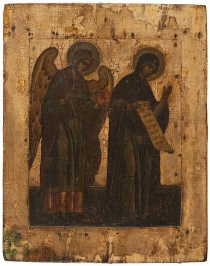 RUSSIAN ICON SHOWING THE ARCHANGEL MICHAEL AND THE MOTHER OF GOD