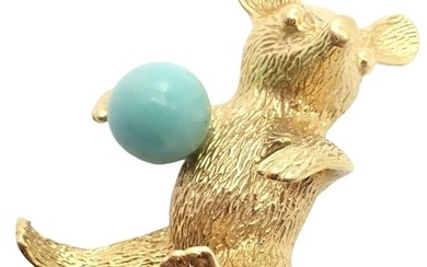 Rare! Authentic Cartier Germany 18k Yellow Gold Turquoise Bear Pin Brooch