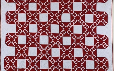 Red and White Flying Geese Patchwork Quilt, circa 1920s