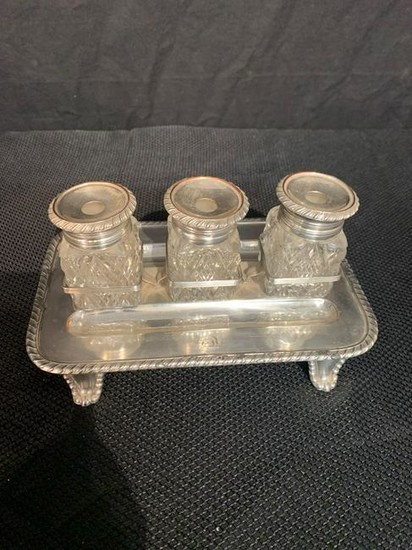 Regency Silverplate Three-part Footed Inkwell