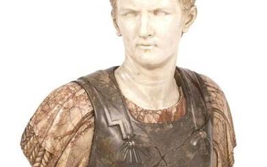Roman Style Varicolored Marble Bust of Caesar