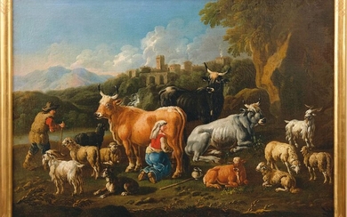 Roos, Cajetan - Nachfolger: Südliche Landschaft mit Hirtenpaar und seinen Tieren