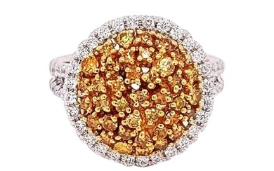 Round Shape / Natural Fancy Yellow Diamonds / Cluster Engagement Ring