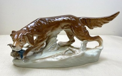 Royal Dux Dog Pheasant Hunting Porcelain Figurine